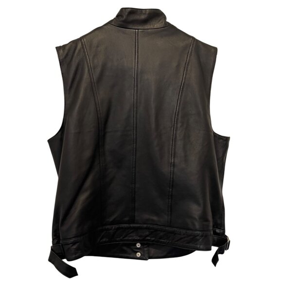 Margaret Godfrey Black Leather Zip-Up Vest With Adjustable Waist Straps & Front - Picture 2 of 7
